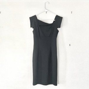 Black Pencil Dress with Asymmetric Neckline (City Goddess, size 6)